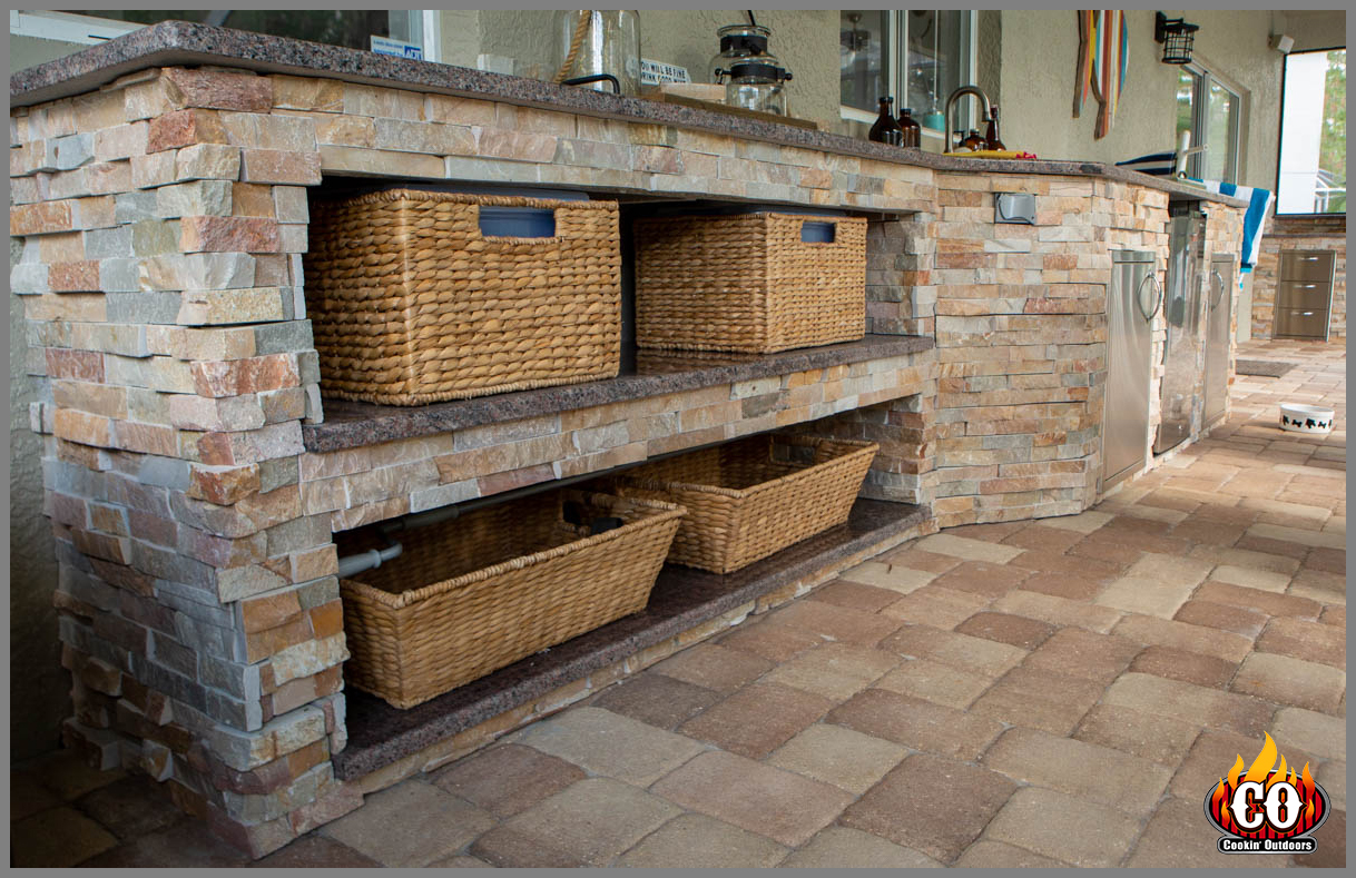 Outdoor Kitchen with Open Shelving Westchase, Tampa FL Outdoor